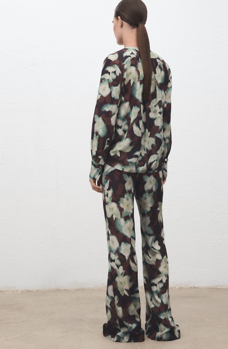 MANGO Floral Print Flare Leg Pants, Alternate, color, Green