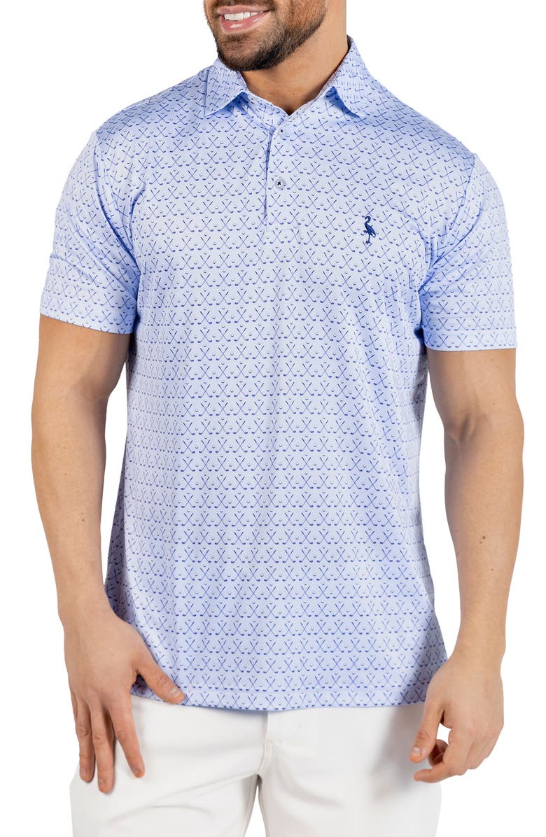 TailorByrd Golf Clubs Print Performance Polo, Main, color, Blue