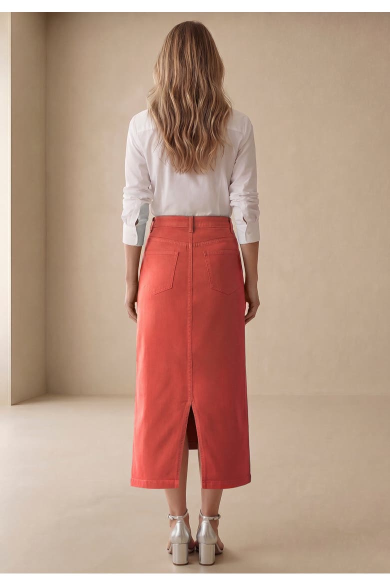 Classic Cotton Denim Midi Skirt, Alternate, color, BURNT RED