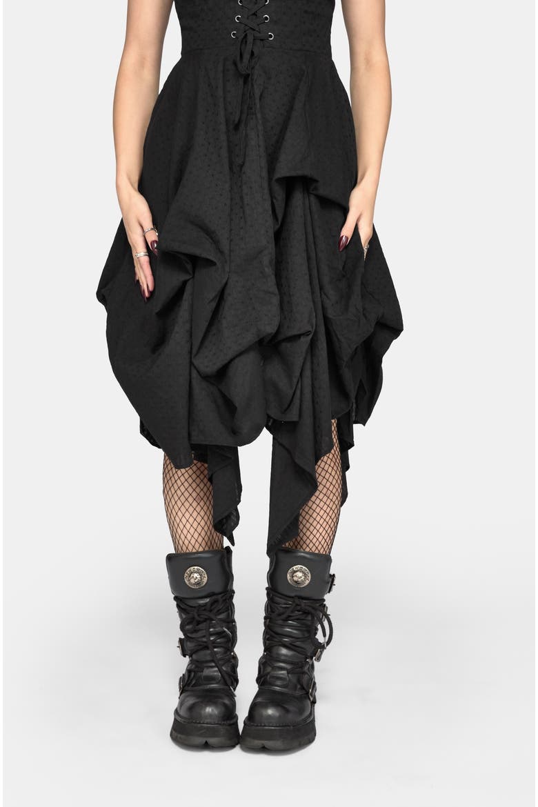Lyx Hitched Skirt Corset Midi Dress, Alternate, color, Black
