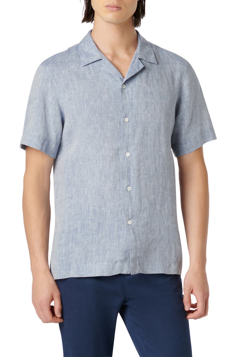 Bugatchi Linen Camp Shirt, Main, color, Navy
