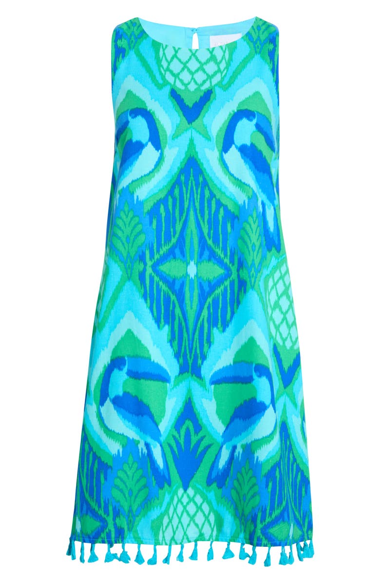 SUGARLIPS Blissy Tropical Winda Trapeze Dress, Main, color, Kelly Blue Multi