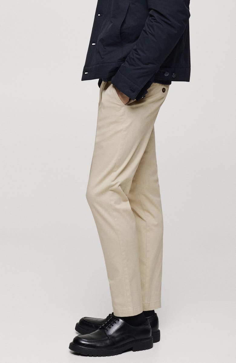 MANGO Slim Fit Flat Front Cotton Stretch Twill Chinos, Alternate, color, Ecru