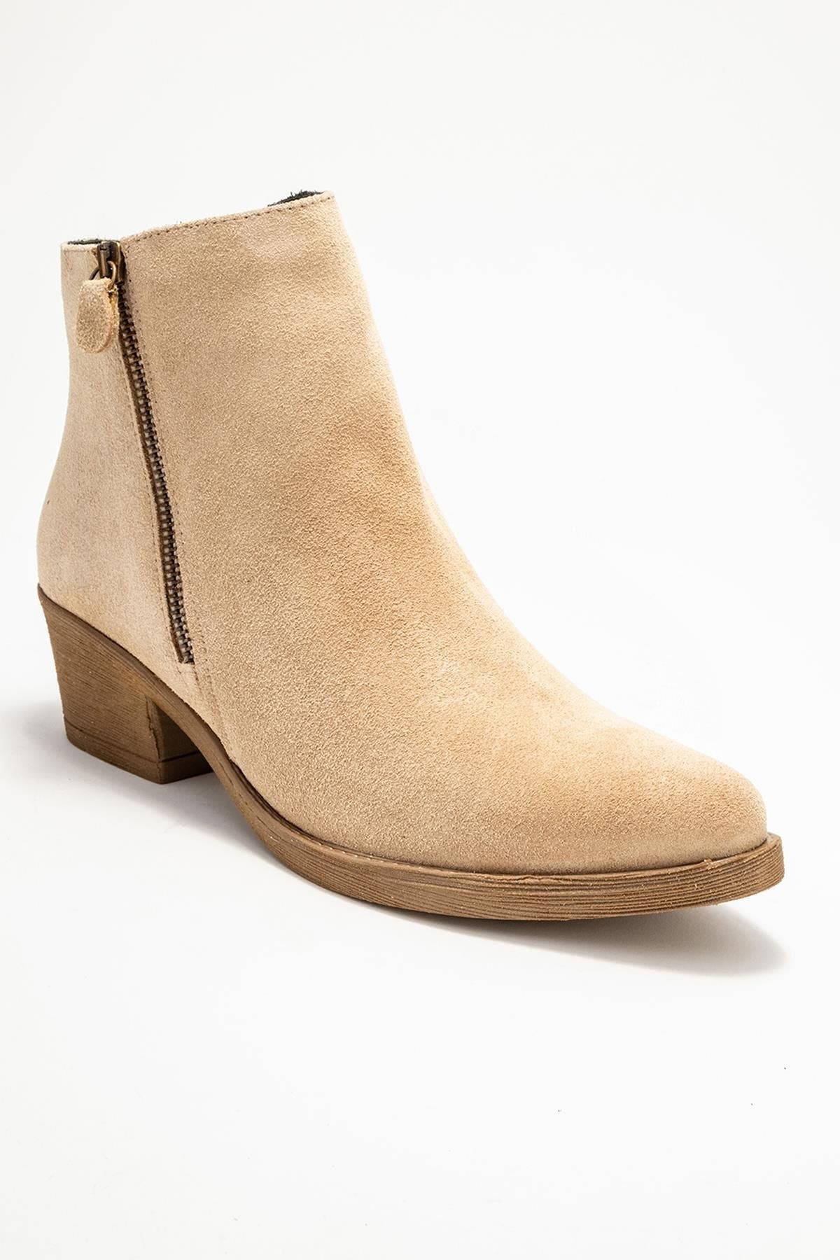 Jayer Leather Double-Zip Block Heel Boot, Alternate, color, Beige Suede Leather