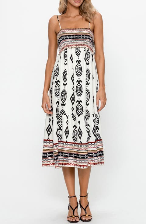 Boho Print Sleeveless Midi Dress