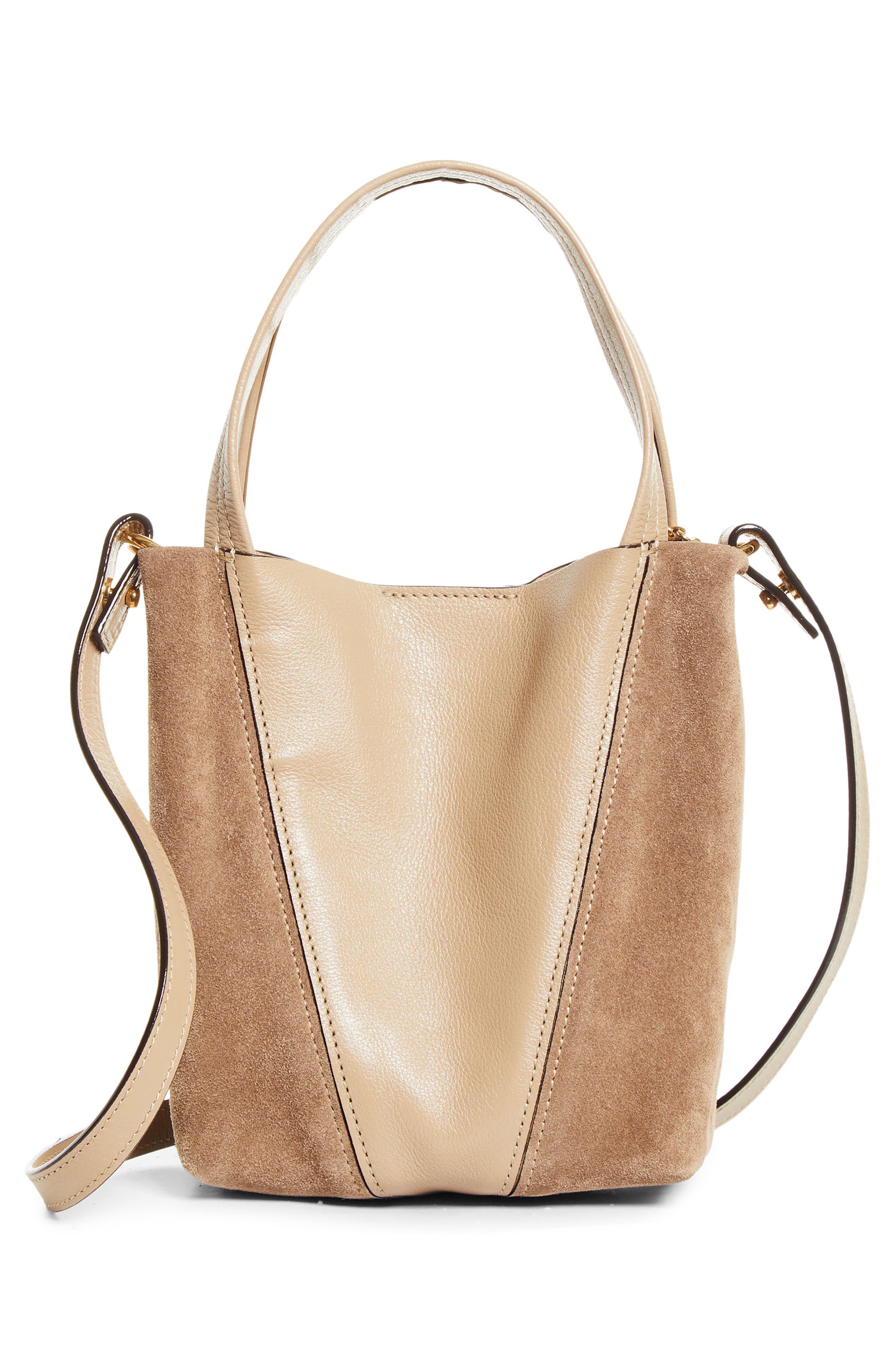 Chloé Small Chloé Spin Leather & Suede Tote, Alternate, color, Boyish Brown