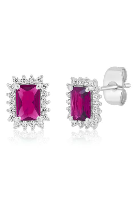 Radiant Cut Cubic Zirconia Halo Stud Earrings
