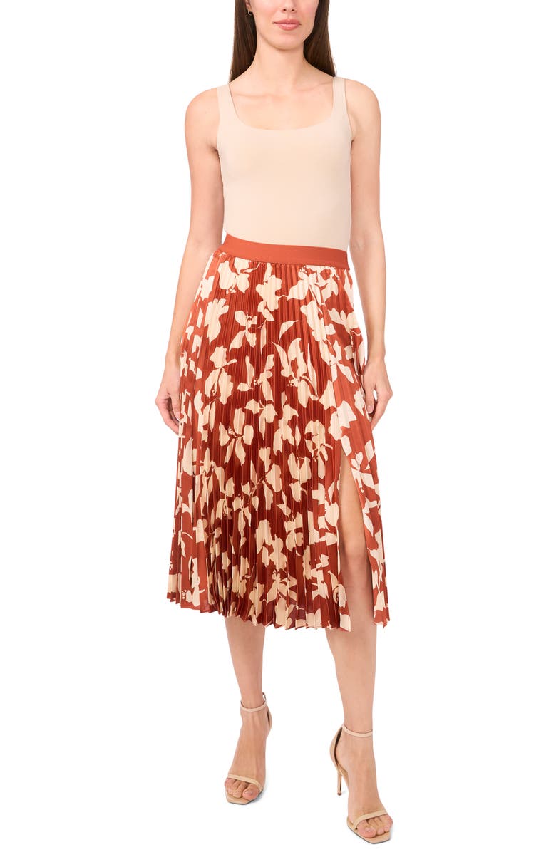 Halogen<sup>®</sup> Floral Pleated Satin Skirt, Alternate, color, Baked Clay