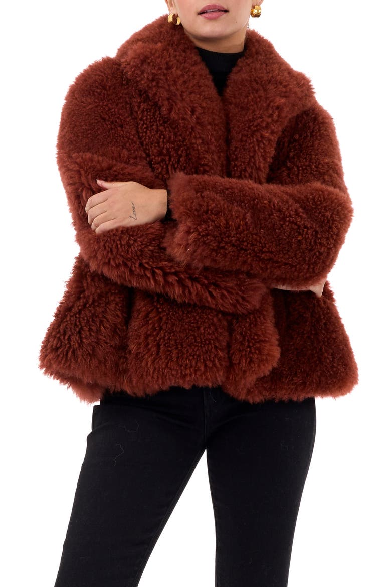 Genuine Shearling Jacket with Detachable Belt, Alternate, color, CARAMEL