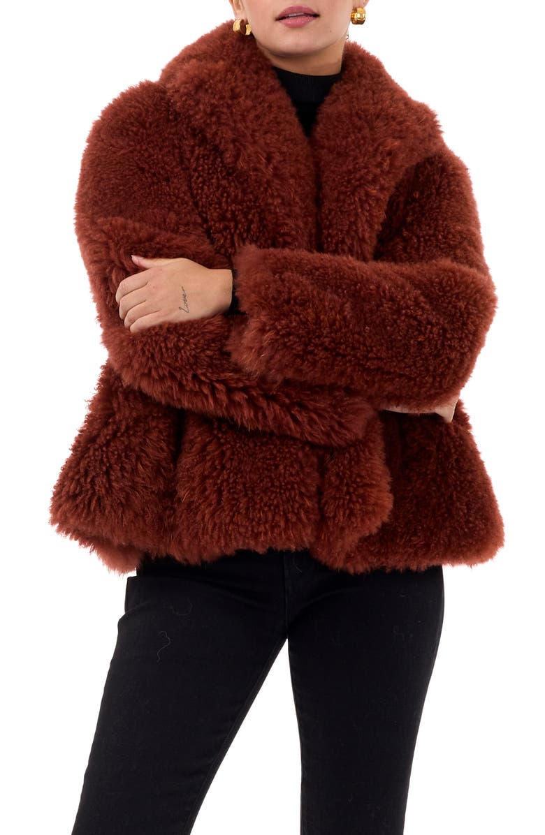 GORSKI Genuine Shearling Jacket with Detachable Belt, Alternate, color, Caramel