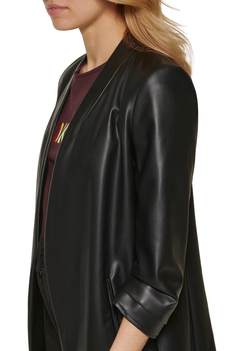 Ruched Sleeve Faux Leather Blazer, Alternate, color, BLACK