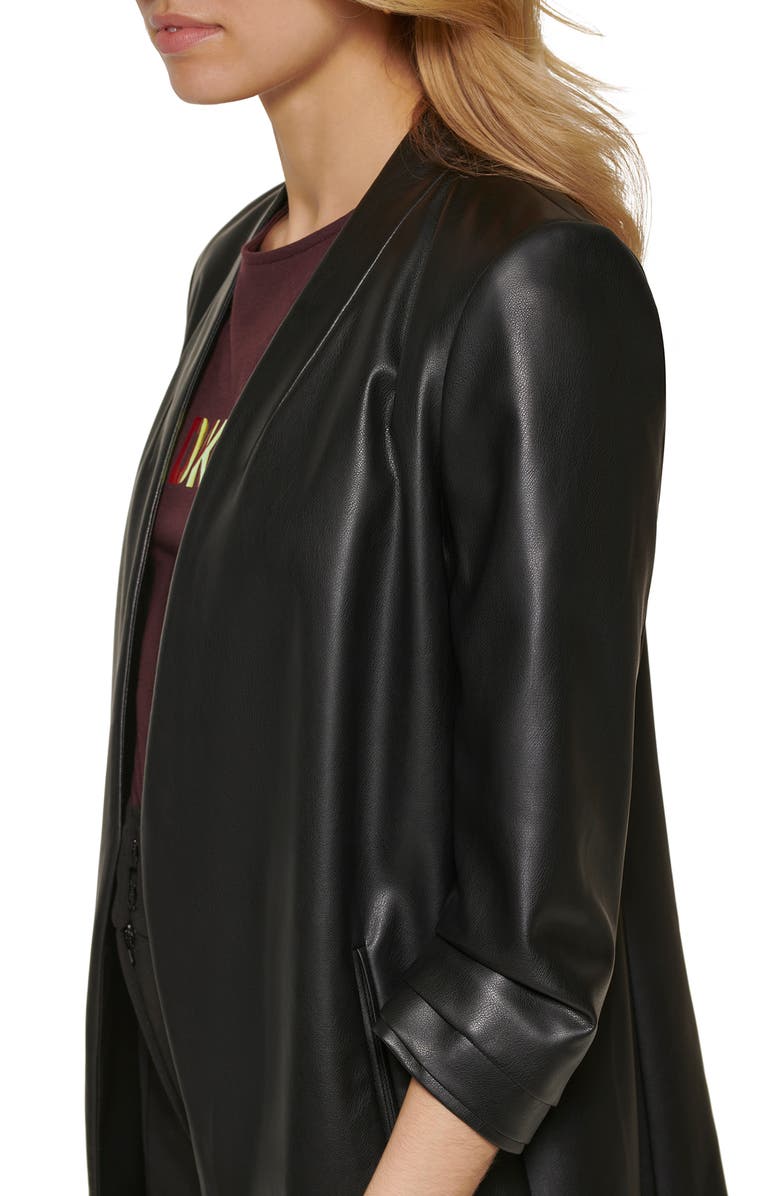 DKNY Ruched Sleeve Faux Leather Blazer, Alternate, color,