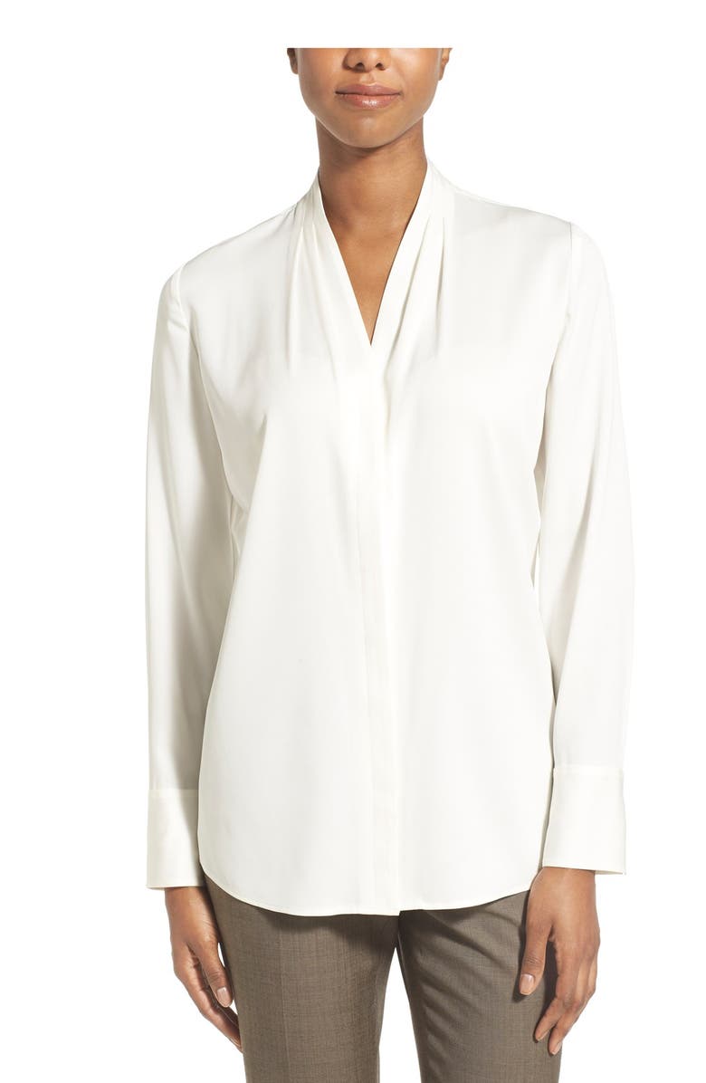 Classiques Entier<sup>®</sup> Pleat V-Neck Stretch Silk Blouse, Alternate, color, 