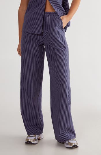 Nasty Gal Stripe Straight Leg Pants In Blue