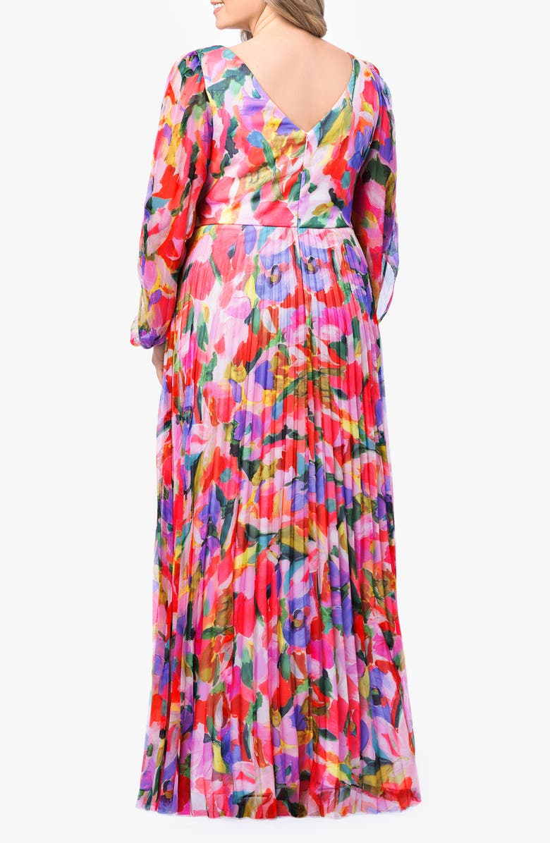 Betsy & Adam Pleated Long Sleeve Maxi Dress, Alternate, color,