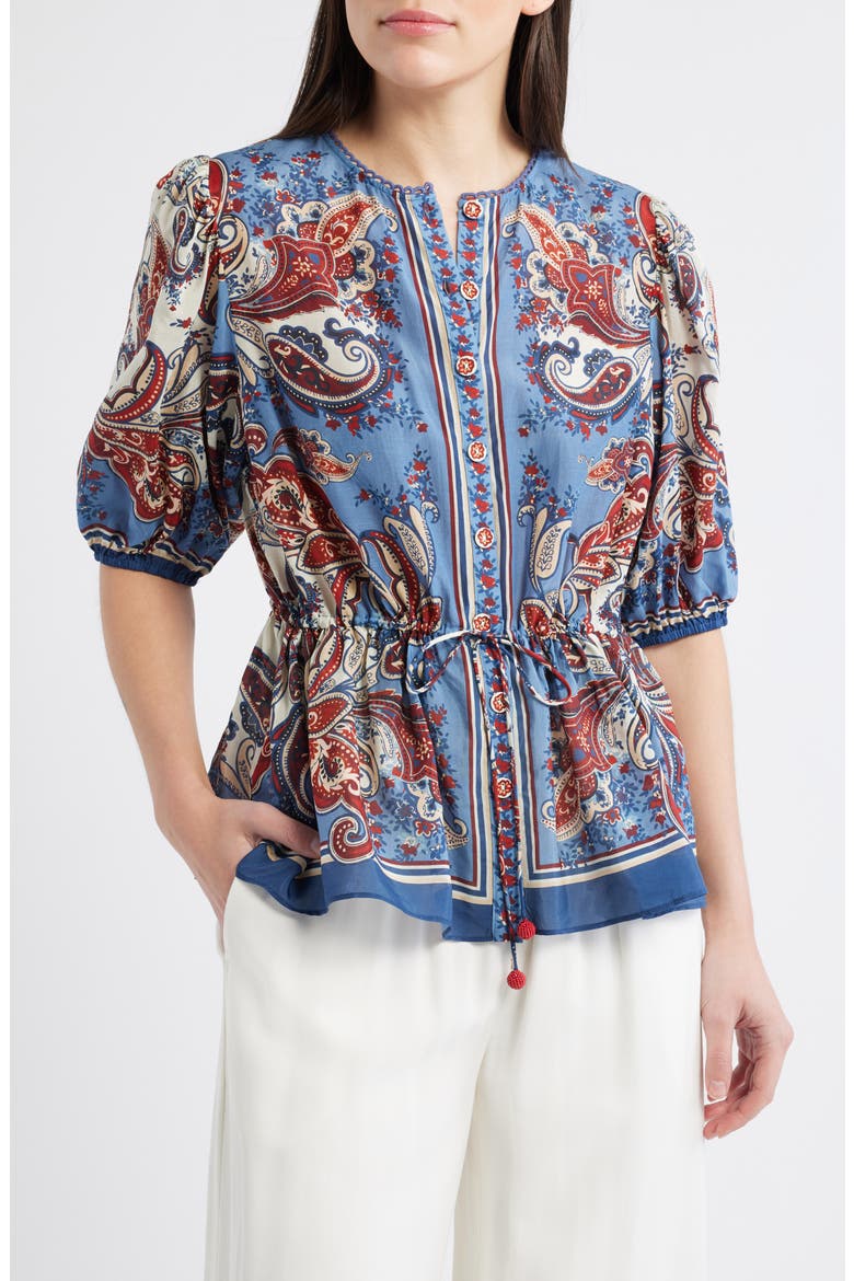 Paisley Print Cotton Blend Top, Main, color, PAISLEY SCARF CREAM