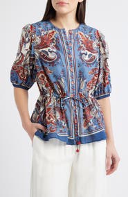 FARM Rio Paisley Print Cotton Blend Top