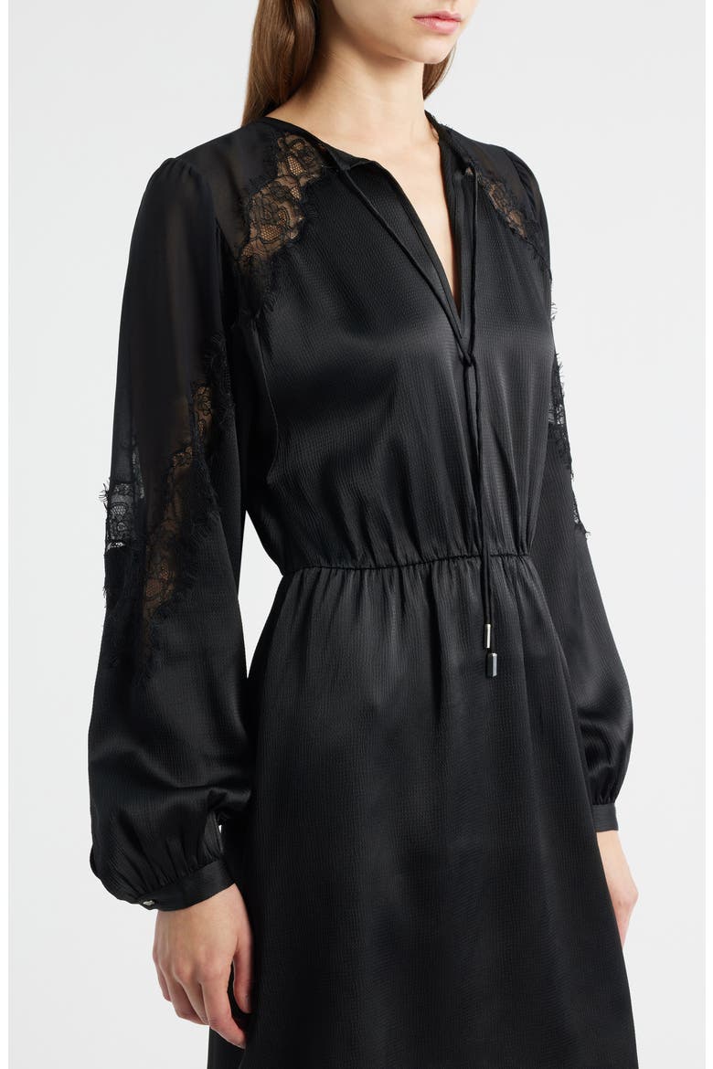 Dlassys Long Sleeve Satin & Lace Dress, Alternate, color, BLK