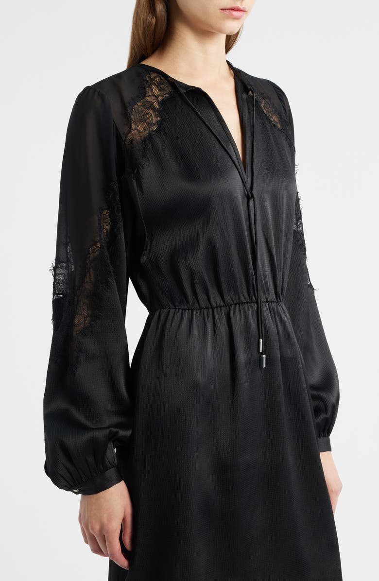 BOSS Orange Dlassys Long Sleeve Satin & Lace Dress, Alternate, color, Black