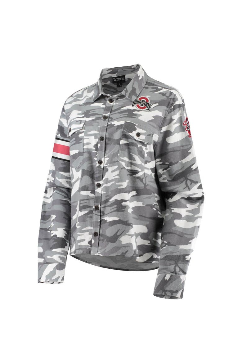Women's The Wild Collective Gray Ohio State Buckeyes Camo Flannel Button-Up Long Sleeve Shirt, Alternate, color, Gray