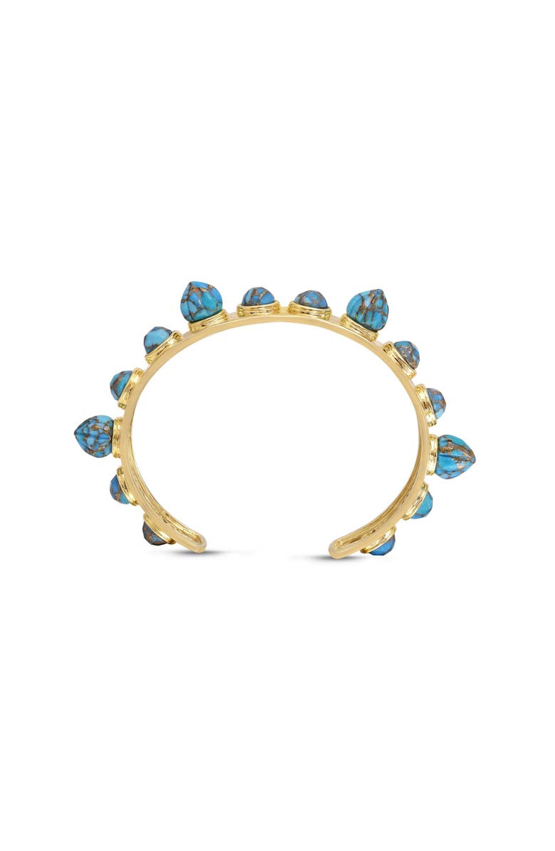 LuvMyJewelry Sea Breeze Design Turquoise Gemstone Yellow Gold Plated Silver Studded Women Cuff, Main, color, 