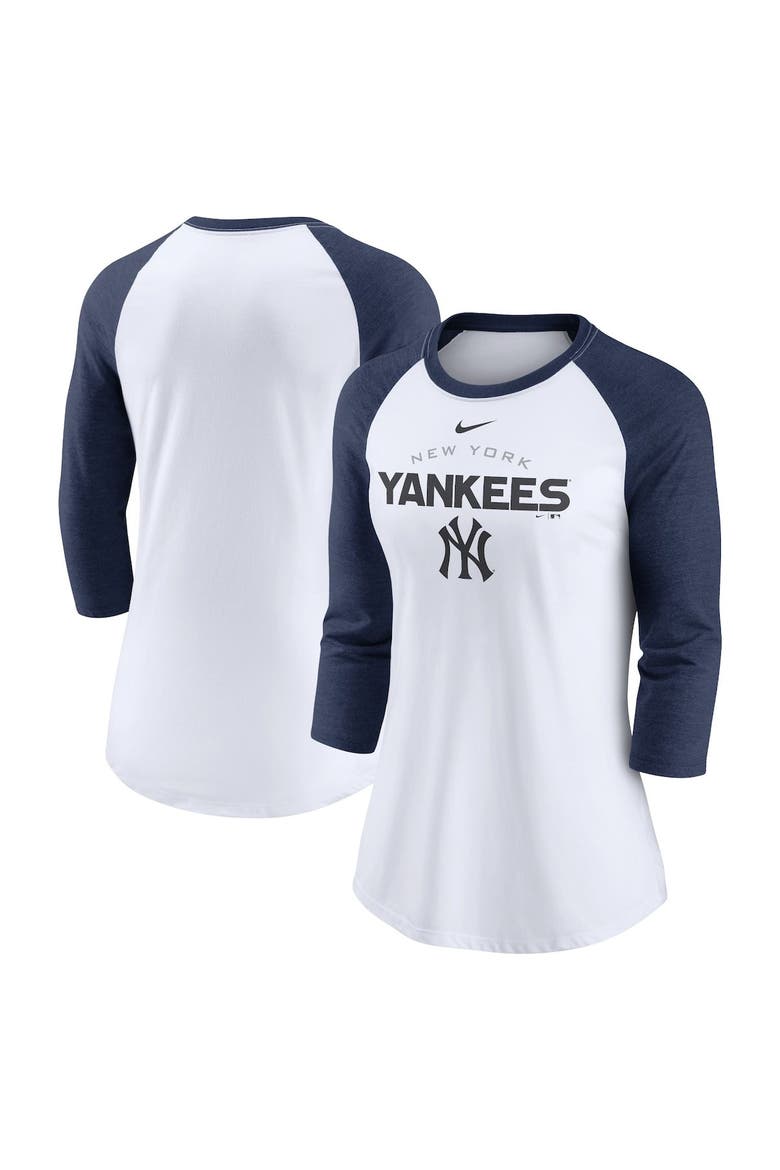 Women's Nike White/Navy New York Yankees Modern Baseball Arch Tri-Blend Raglan Three-Quarter Sleeve T-Shirt, Main, color, White