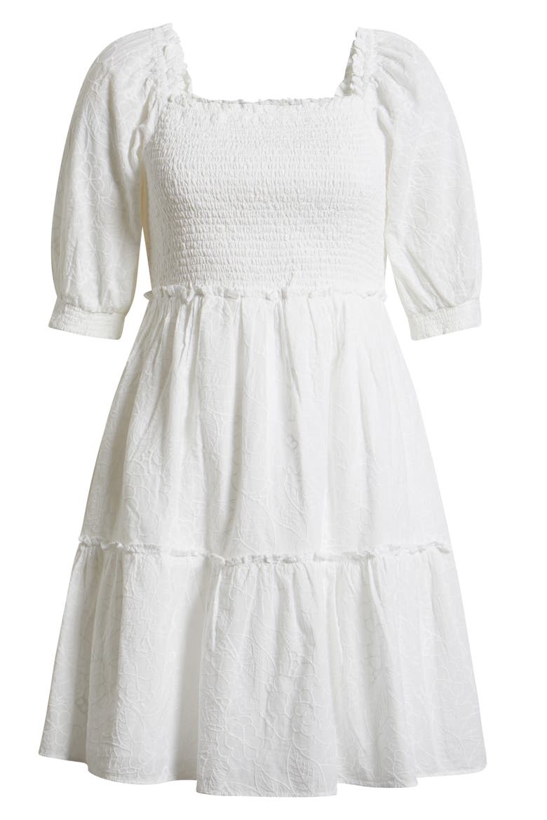 Hadly Smocked Puff Shoulder Ruffle Hem Dress, Alternate, color, RESORT WHITE SUN SHOWERS