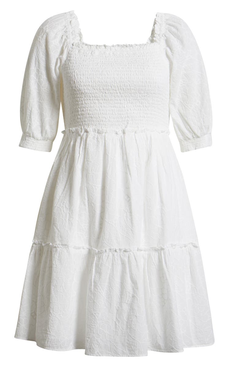 Lilly Pulitzer<sup>®</sup> Hadly Smocked Puff Shoulder Ruffle Hem Dress, Alternate, color, Resort White Sun Showers