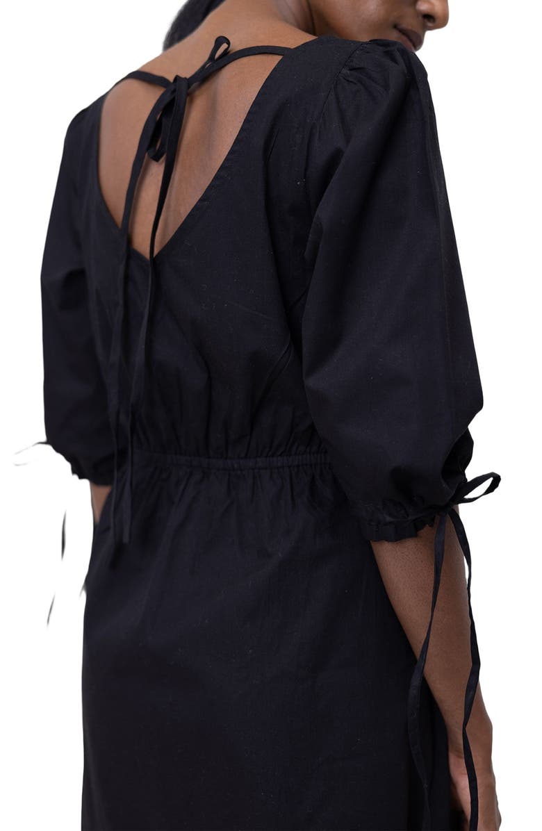 Reistor Gathered Elbow Sleeve Short Dress, Alternate, color, Black