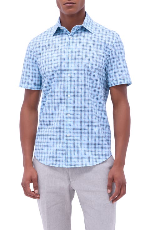 Miles OoohCotton® Windowpane Short Sleeve Button-Up Shirt