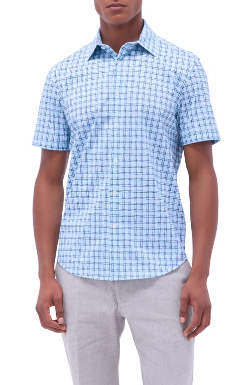 Bugatchi Miles Ooohcotton® Windowpane Short Sleeve Button-up Shirt In Ice