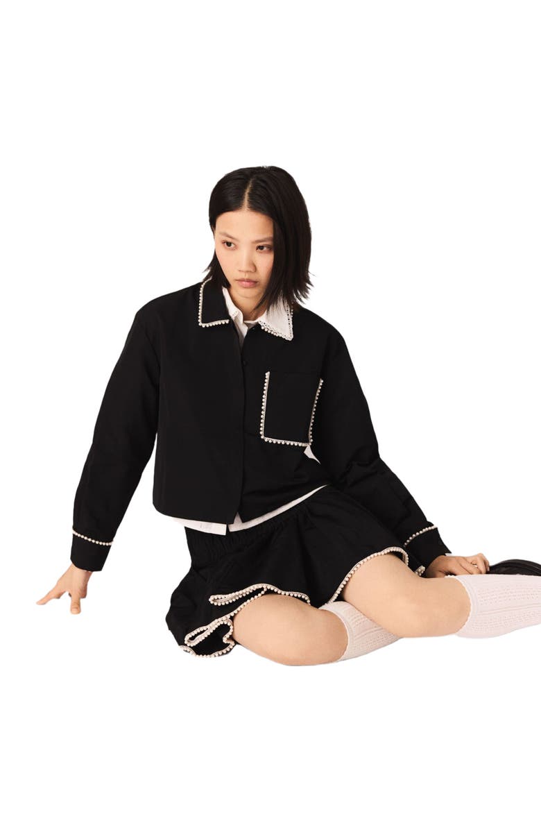 maje Beaded taffeta skirt, Alternate, color, Black