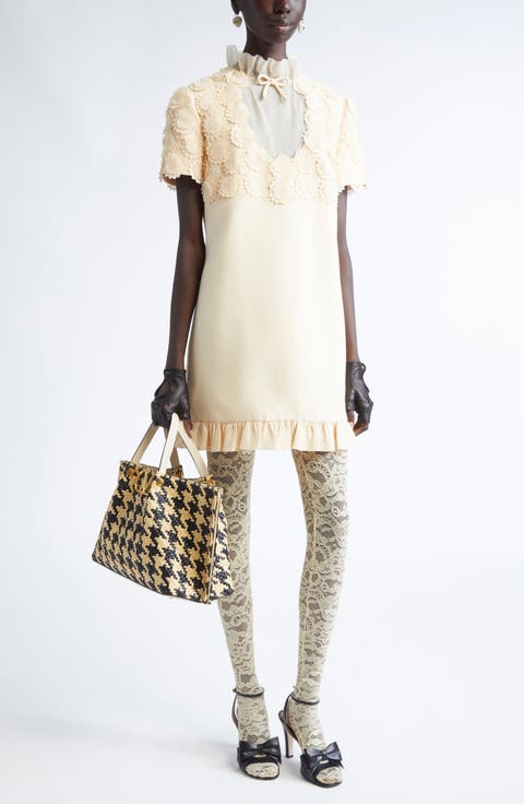 Floral Appliqué Crepe Couture Minidress