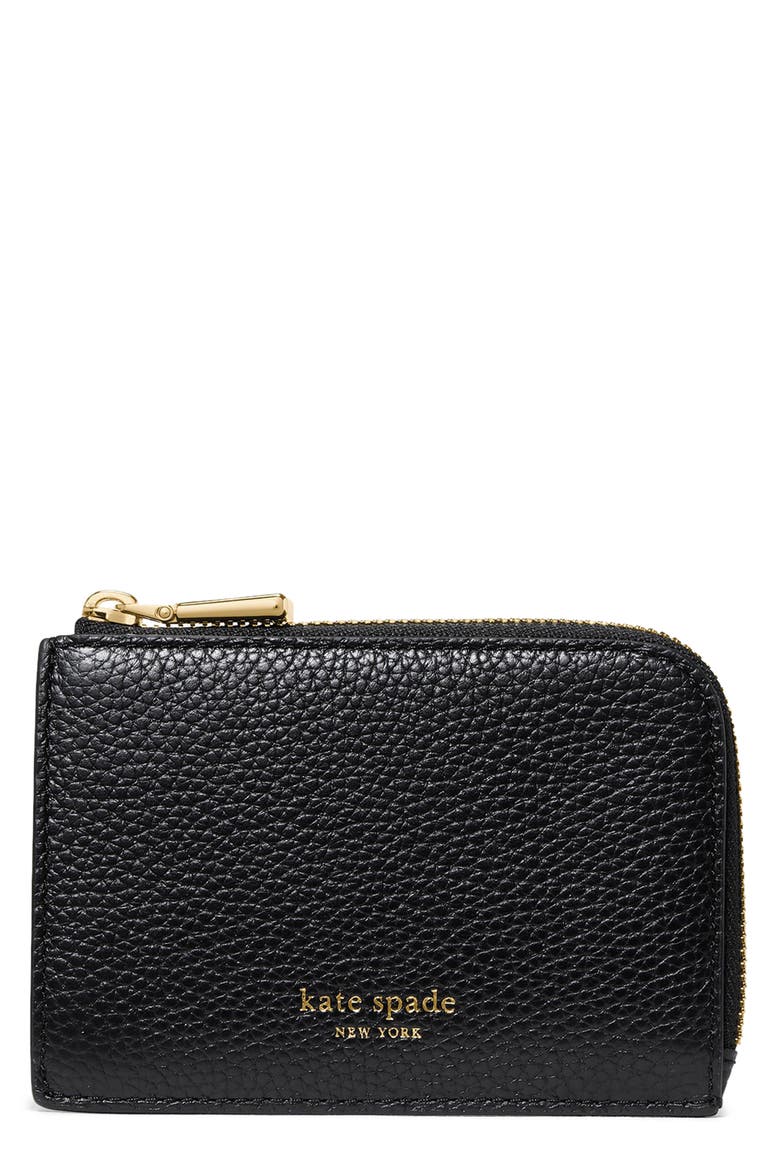 mini pebble leather zip card case, Main, color, BLACK