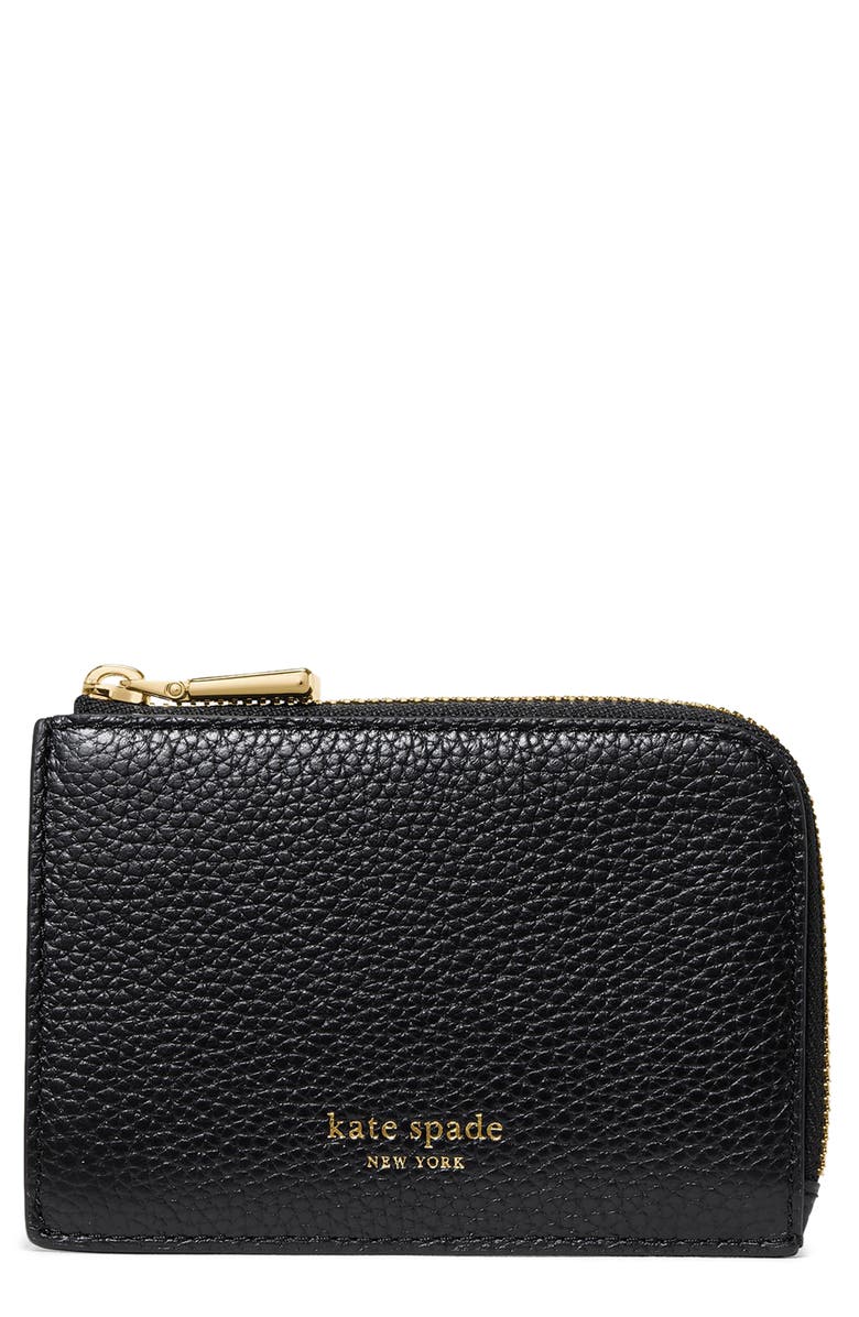 Kate Spade New York mini pebble leather zip card case, Main, color, Black