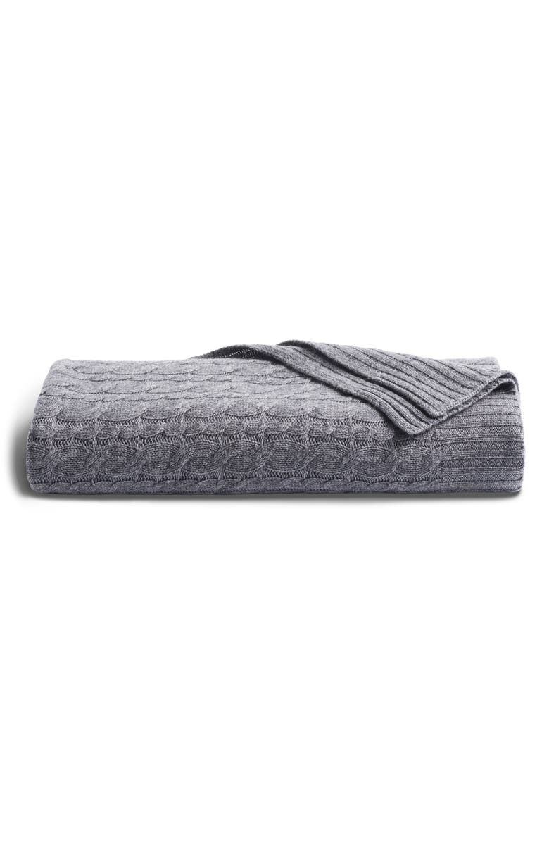 Petite Plume Wool & Cashmere Cable Throw Blanket, Main, color, Grey