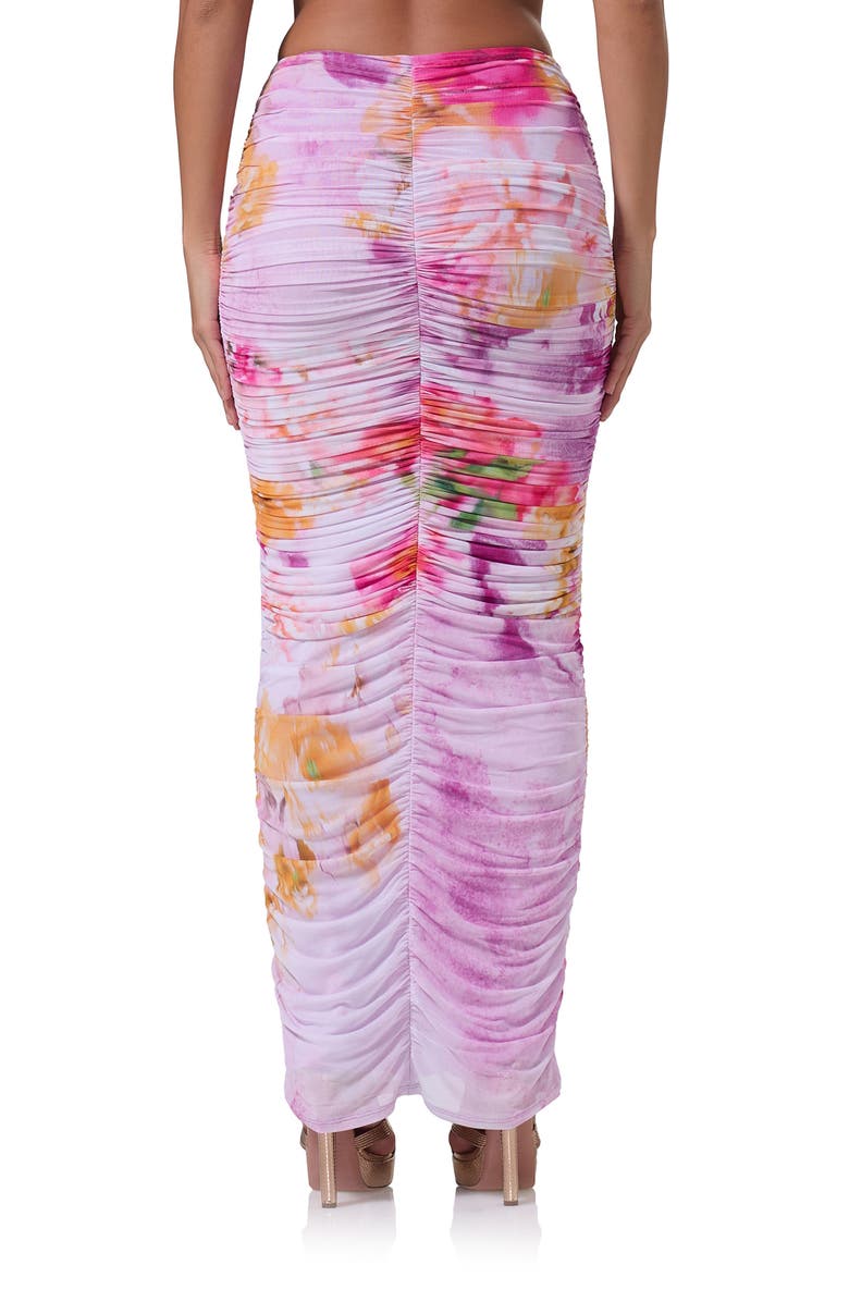 AFRM Josie Abstract Floral Ruched Mesh Maxi Skirt, Alternate, color, Floral Portrait