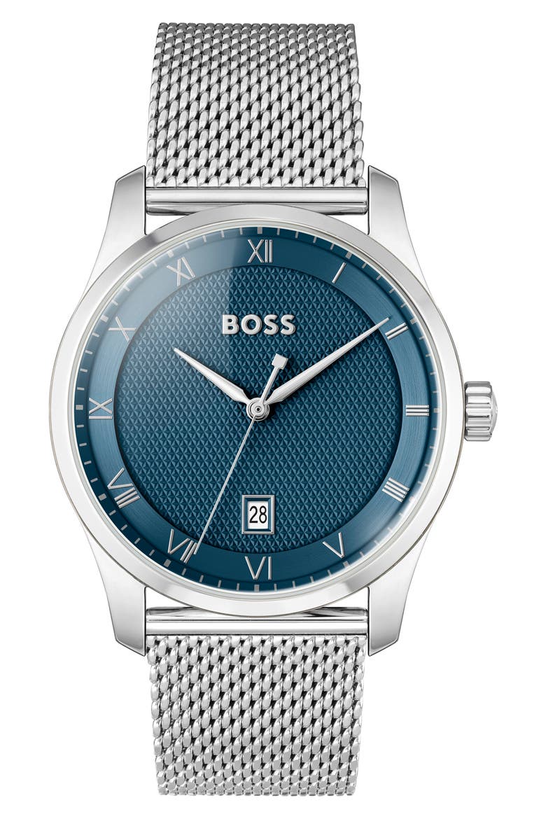 Principle Mesh Strap Watch, 41mm, Main, color, SILVER/ GALVANIC BLUE