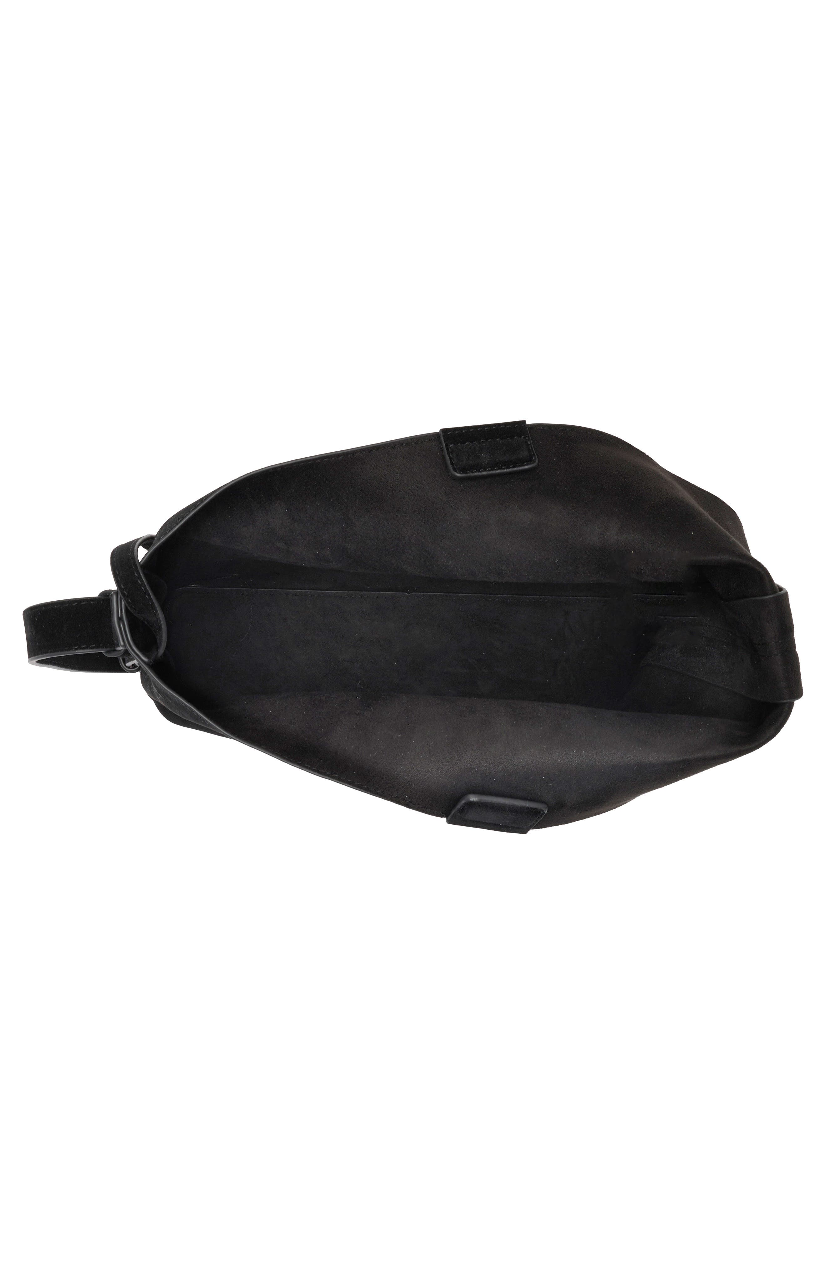 Asymmetric Faux Suede Hobo Bag, Alternate, color, BLACK