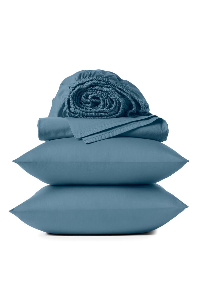 Coyuchi Classic Organic Cotton Sateen Sheet Set, Main, color, Cerulean