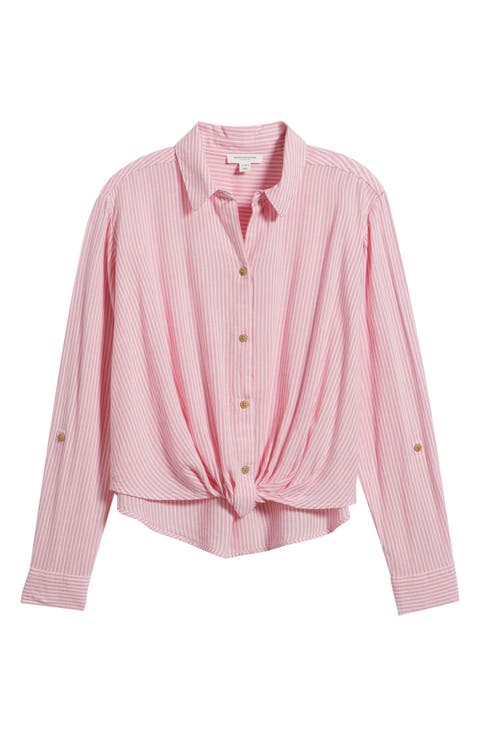 Vivica Stripe Twist Hem Button-Up Shirt