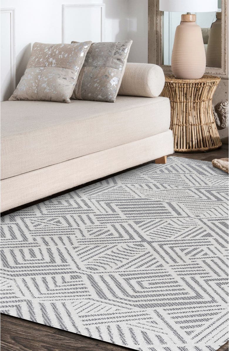 JONATHAN Y Jordan High-Low Pile Art Deco Geometric Indoor/Outdoor Area Rug, Alternate, color, White/Black