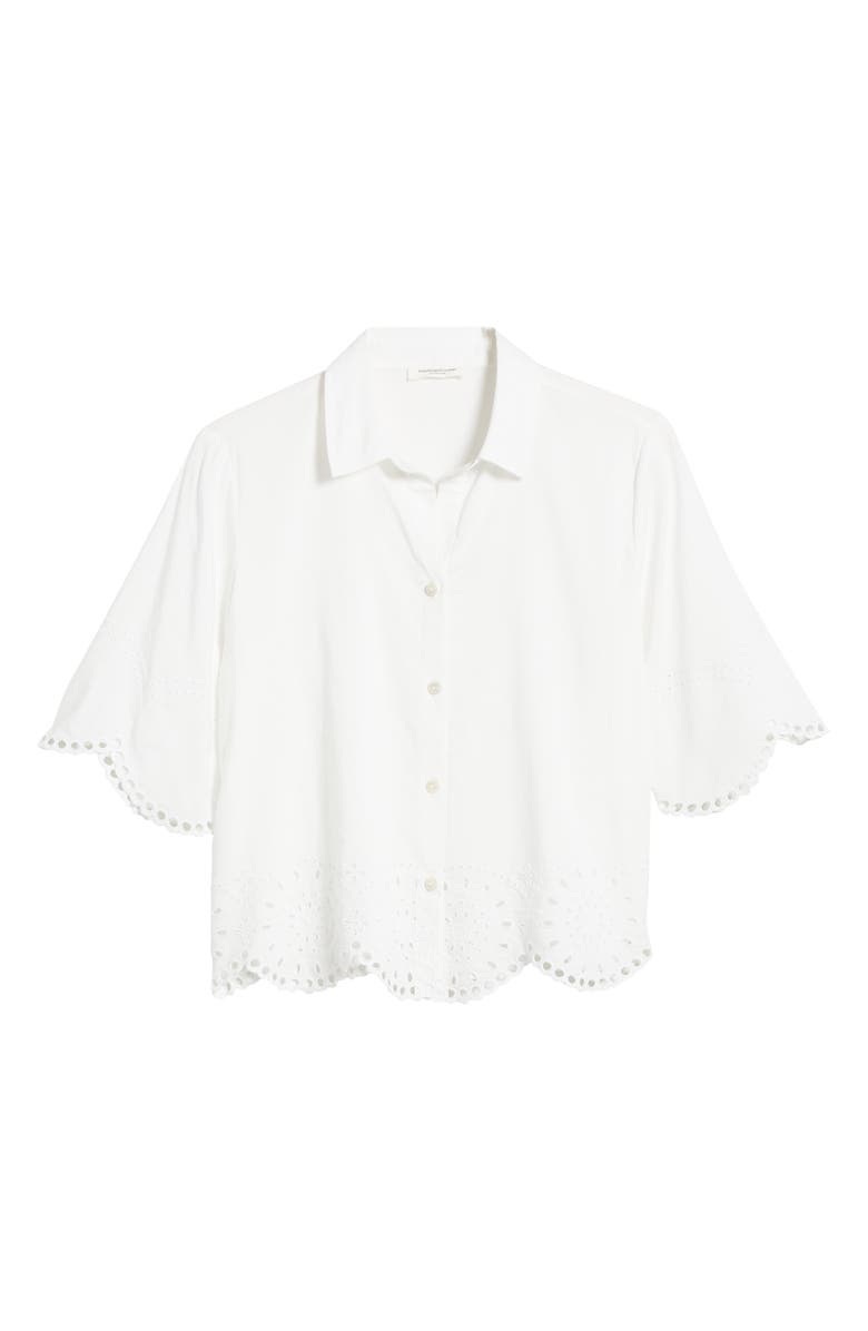 beachlunchlounge Clo Eyelet Border Button-Up Shirt, Alternate, color,