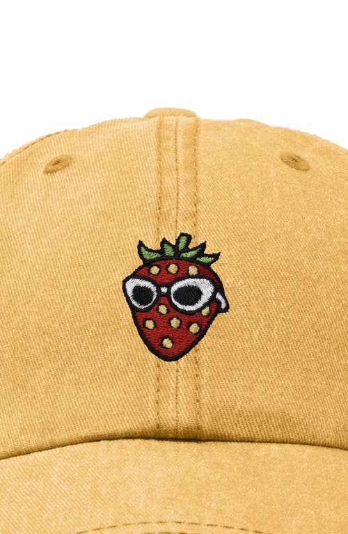 Dalix Strawberry Embroidered Casual Cap In Washed Gold