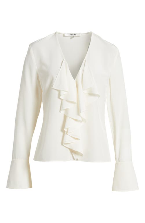 Frame Ruffle Front Long Sleeve Silk Top