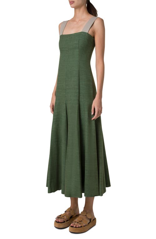 Shop Akris Punto Square Neck Sleeveless Silk & Cotton Midi Dress In Laurel