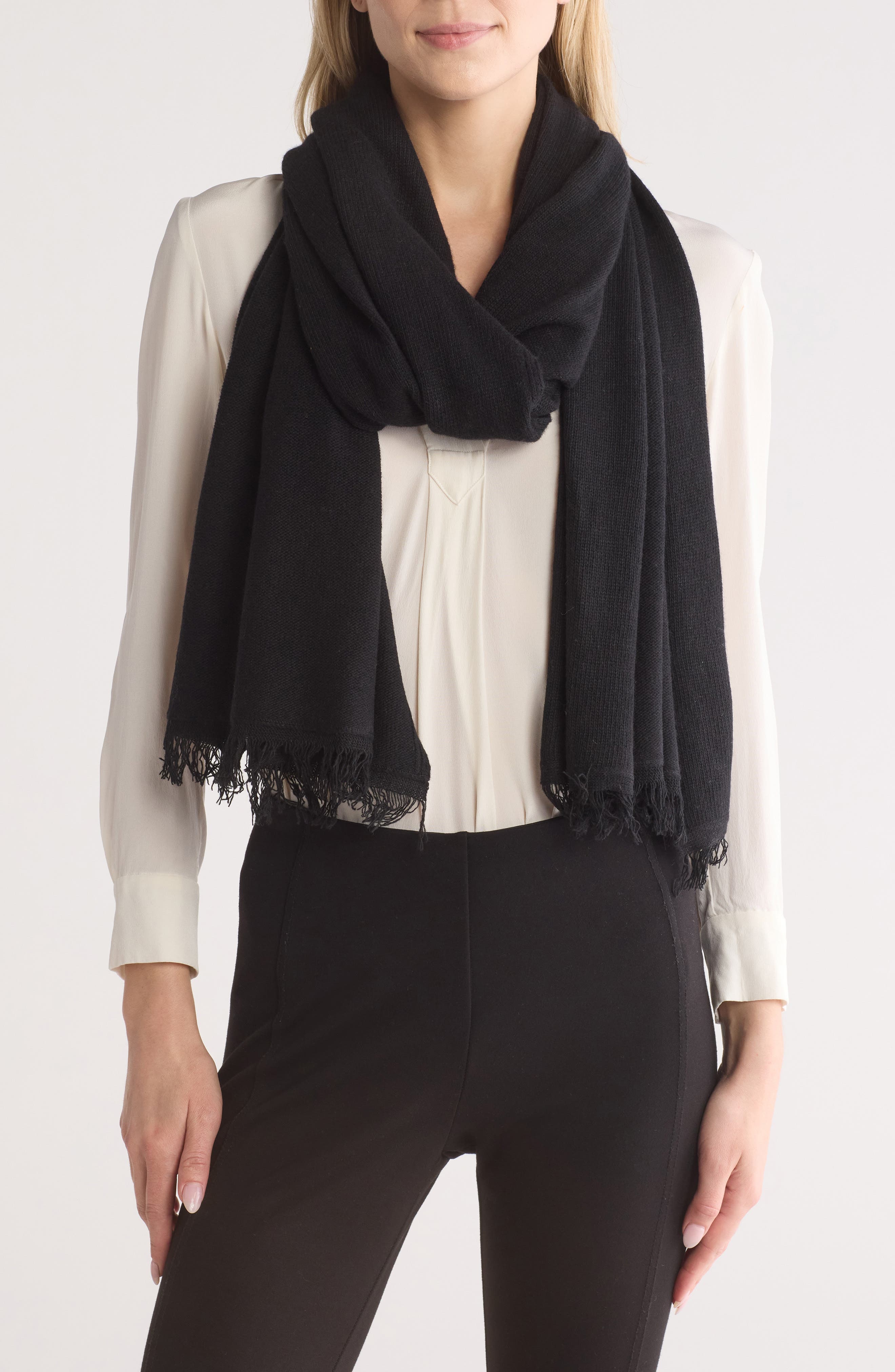 Portolano Merino Wool Blend Eyelash Fringe Wrap Scarf