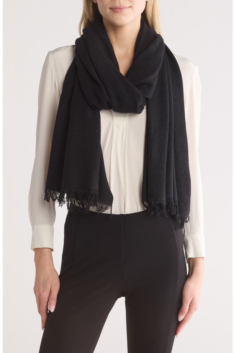 Merino Wool Blend Eyelash Fringe Wrap Scarf, Main, color, BLACK