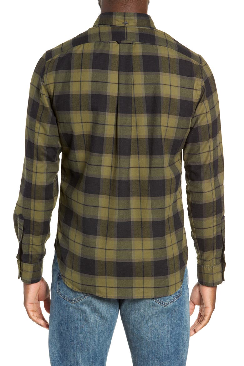 Slim Fit Plaid Flannel Sport Shirt, Alternate, color, OLIVE