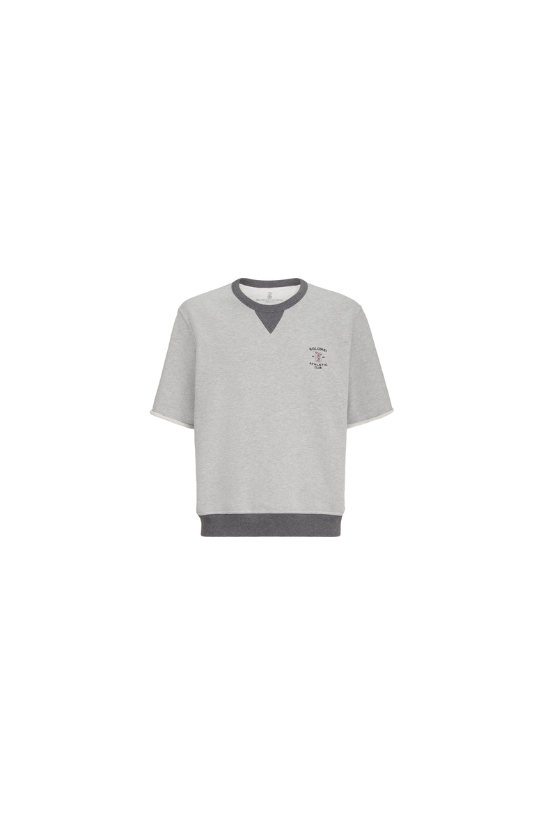 Cotton French terry short sleeve sweatshirt with embroidery, Alternate, color, Grey